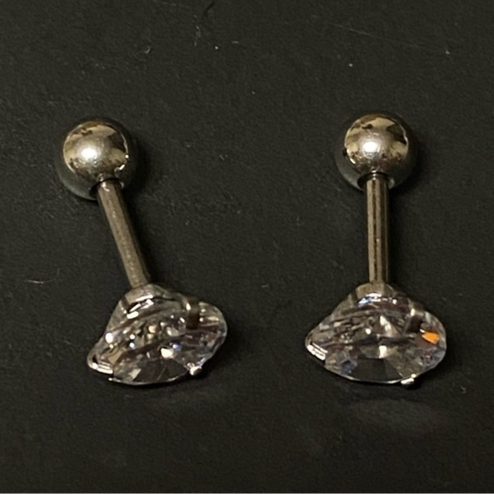 (Silver / 6mm) 2Pc Stainless Steel Cubic Zircon Unisex Shiny Earrings - SEALED